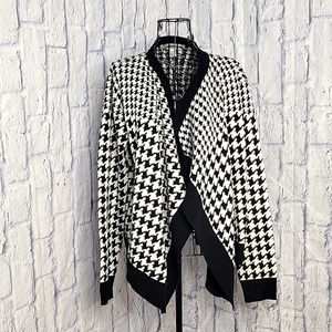 BY DESIGN Black‎ and White Houndstooth Open Front Cardigan Jacket Medium